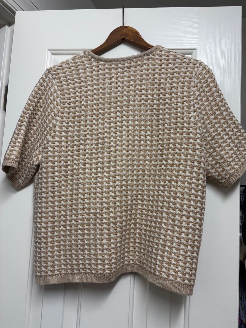 Ann Taylor Beige and White Tweed Short-Sleeve Knit Cardigan - Picture 4 of 4